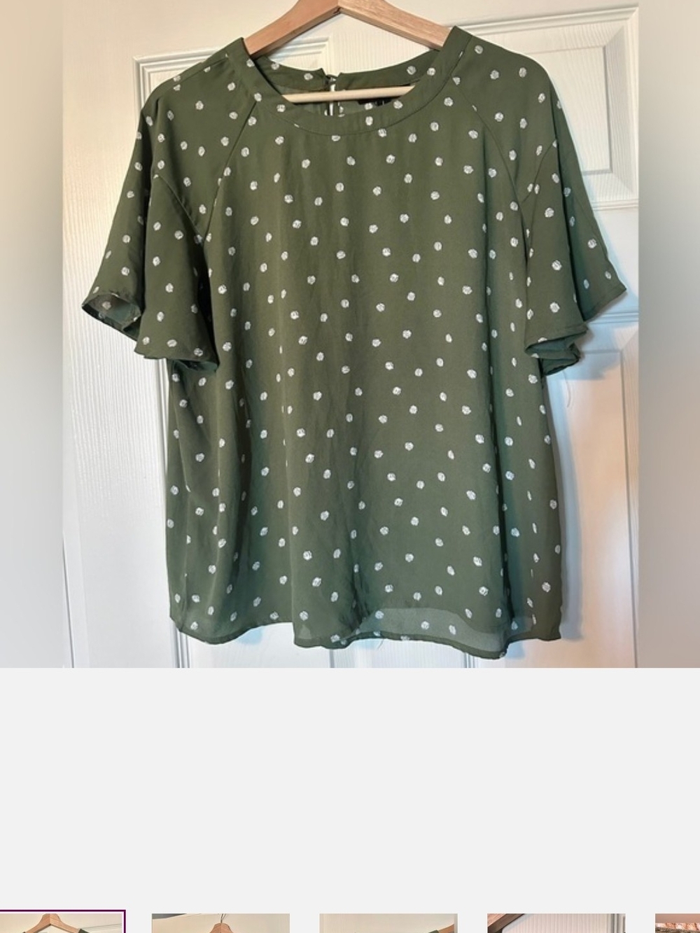 Sara Michelle Olive Green Polka Dot Flutter Sleeve Top